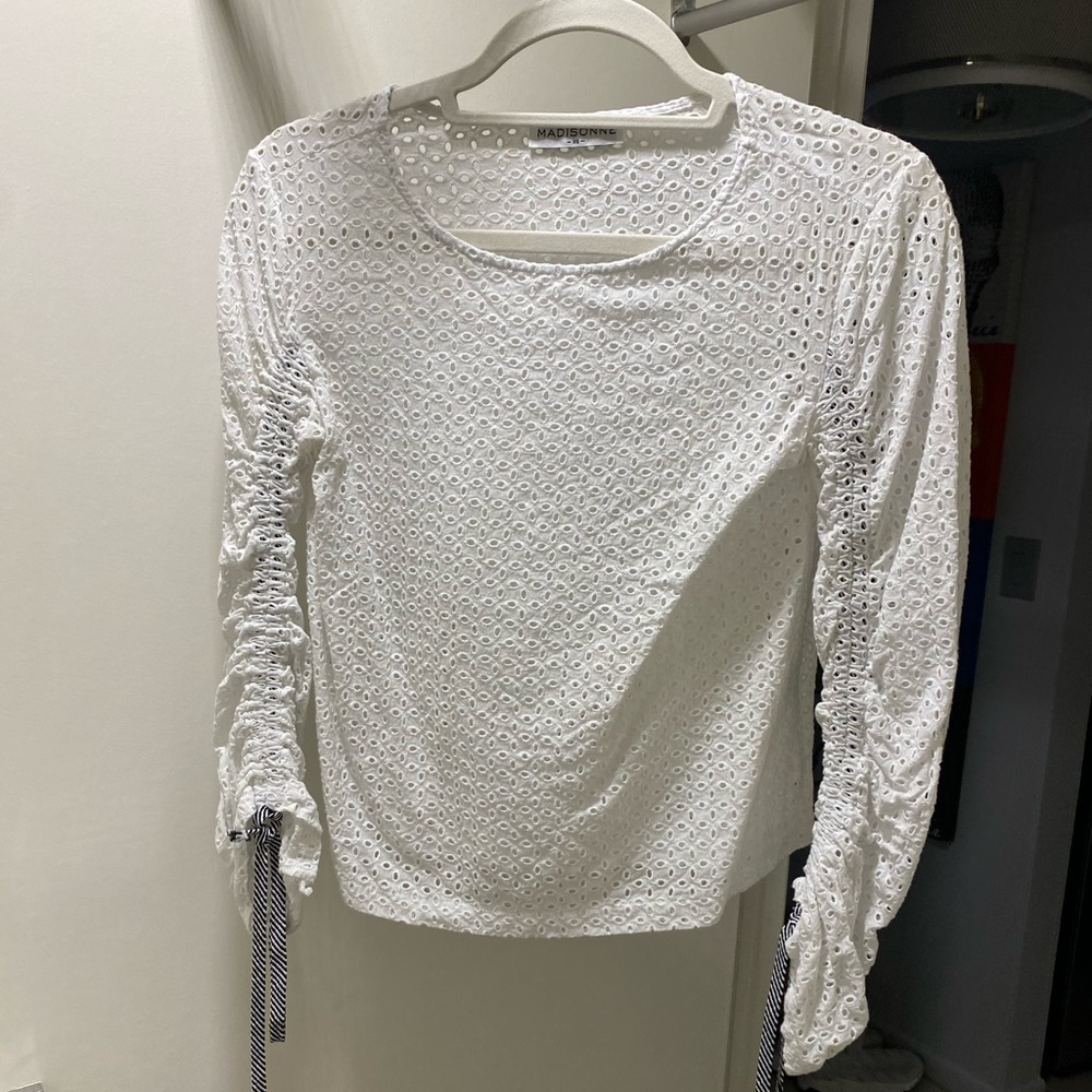 Madisonne white top with arm strings